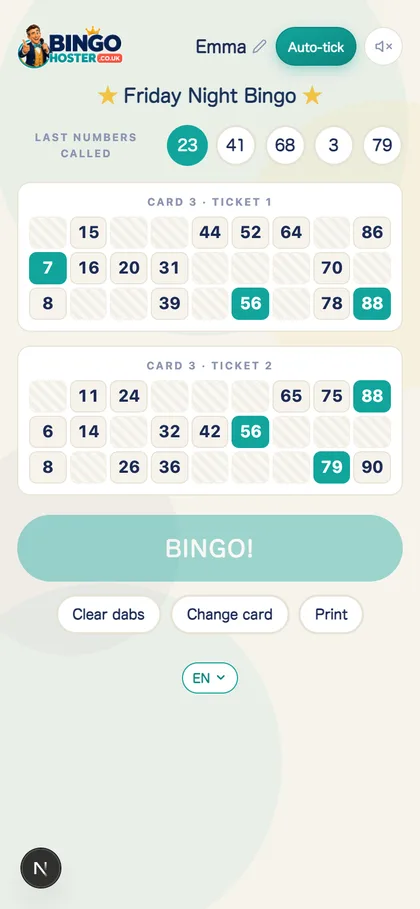 A phone during the game: the current number above three tickets