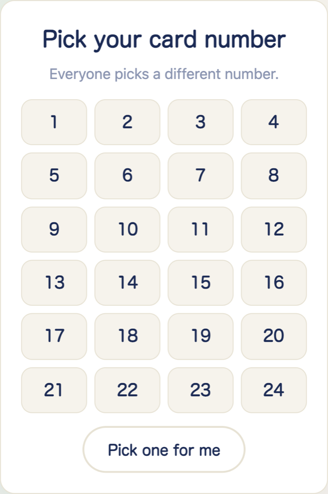 A player picking a card number on their phone
